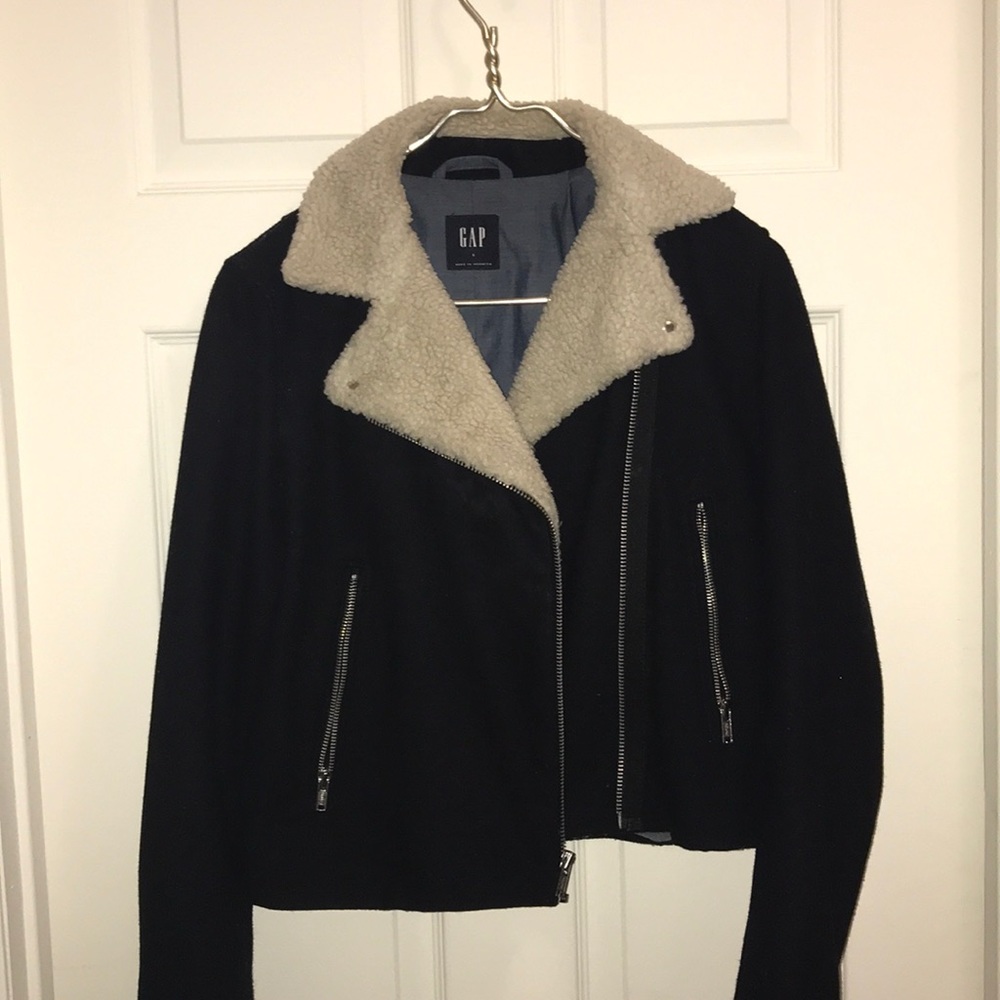 Sherpa collar/wool moto jacket
